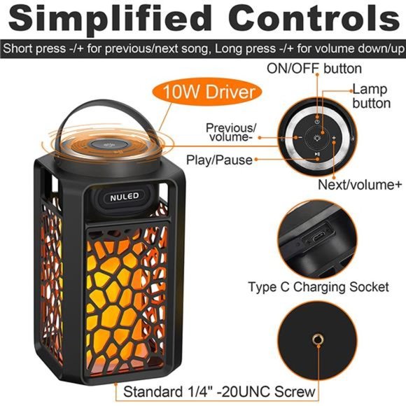 Outdoor Bluetooth 5.1 Speakers LED Flame Speakers 10W TWS Tiki Torch Lantern - Picture 3 of 6